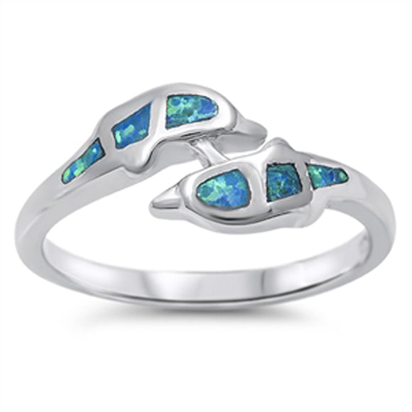 Girl's Dolphin Blue Lab Opal Unique Ring New 925 Sterling Silver Band Sizes 5-10