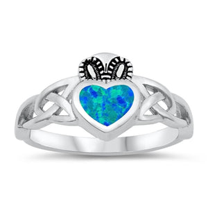 Celtic Claddagh Heart Blue Lab Opal Ring New 925 Sterling Silver Band Sizes 5-10
