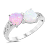 Heart White Pink Lab Opal Promise Ring New .925 Sterling Silver Band Sizes 4-12