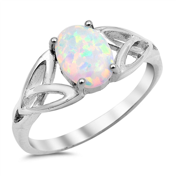 Solitaire White Lab Opal Celtic Knot Ring .925 Sterling Silver Band Sizes 4-13