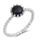 Black Onyx Solitaire Ring New .925 Sterling Silver Ball Bead Band Sizes 4-10
