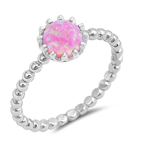 Pink Lab Opal Beaded Boho Bezel Midi Ring .925 Sterling Silver Band Sizes 4-12