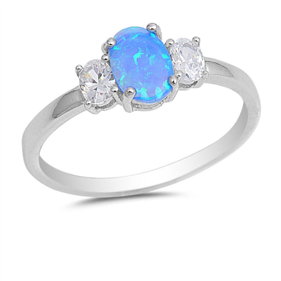 White CZ Blue Lab Opal Solitaire Ring New .925 Sterling Silver Band Sizes 4-10