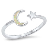 Open Moon Star White Lab Opal Cute Ring New .925 Sterling Silver Band Sizes 3-12