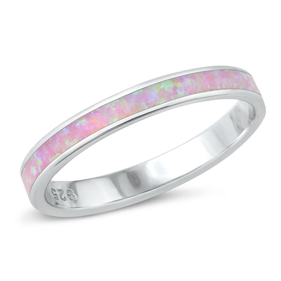 Sterling Silver Pink Lab Opal Eternity Ring