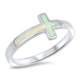 White Lab Opal Sideways Cross Christ Ring .925 Sterling Silver Band Sizes 4-12