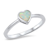 Solitaire White Lab Opal Heart Promise Ring .925 Sterling Silver Band Sizes 4-10