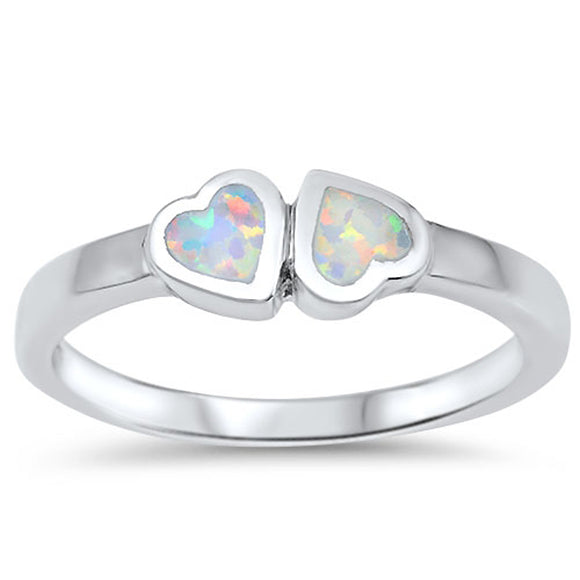 White Lab Opal Love Heart Promise Ring New .925 Sterling Silver Band Sizes 4-10