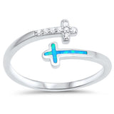 White CZ Blue Lab Opal Open Cross Ring New .925 Sterling Silver Band Sizes 4-12