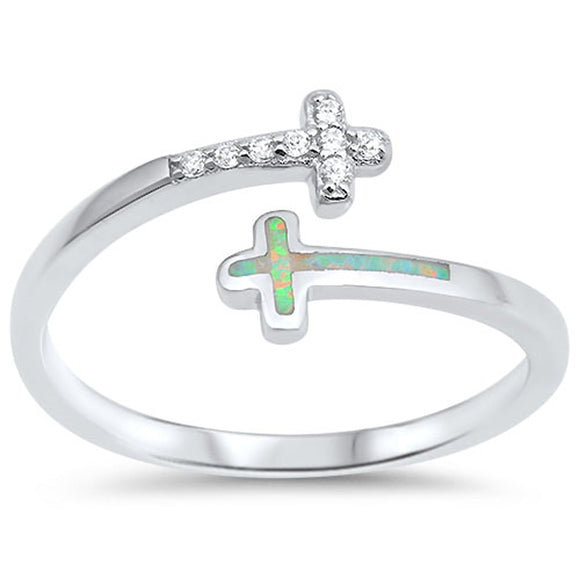 Clear CZ White Lab Opal Open Cross Ring New .925 Sterling Silver Band Sizes 4-12
