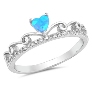 White CZ Blue Lab Opal Heart Tiara Ring New .925 Sterling Silver Band Sizes 4-10