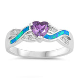 Amethyst CZ Blue Lab Opal Love Heart Promise Sterling Silver Ring Sizes 4-10
