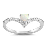 White Lab Opal Heart V-Shape Purity Ring .925 Sterling Silver Band Sizes 4-10
