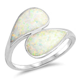 White Lab Opal Wave Fire Inlay Cocktail Ring 925 Sterling Silver Band Sizes 5-10
