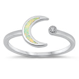 White Lab Opal Moon Star Ring .925 Sterling Silver Band Sizes 4-12