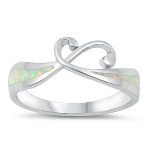 White Lab Opal Criss Cross Flower Knot Wave Ring Sterling Silver Band Sizes 4-10