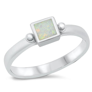 White Lab Opal Classic Simple Promise Ring .925 Sterling Silver Band Sizes 5-10