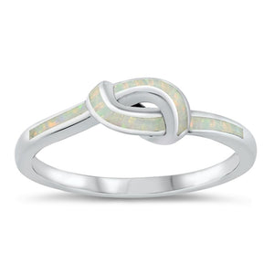 White Lab Opal Super Love Knot Promise Ring .925 Sterling Silver Band Sizes 4-10