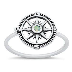 White Lab Opal Beautiful Compass Ring New .925 Sterling Silver Band Sizes 5-10