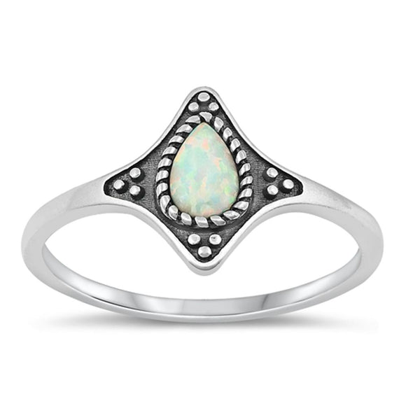 Sterling Silver White Lab Opal Bali Style Ring