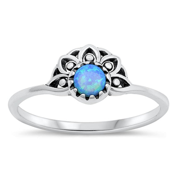 Sterling Silver Blue Lab Opal Lotus Sunset Ring