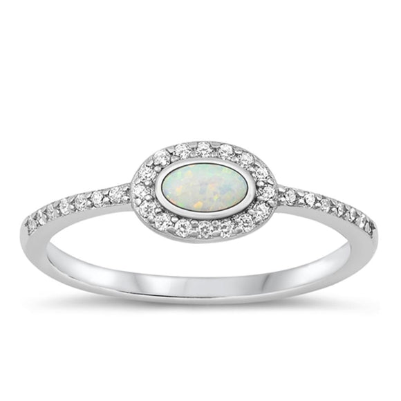 Sterling Silver White Lab Opal Ring