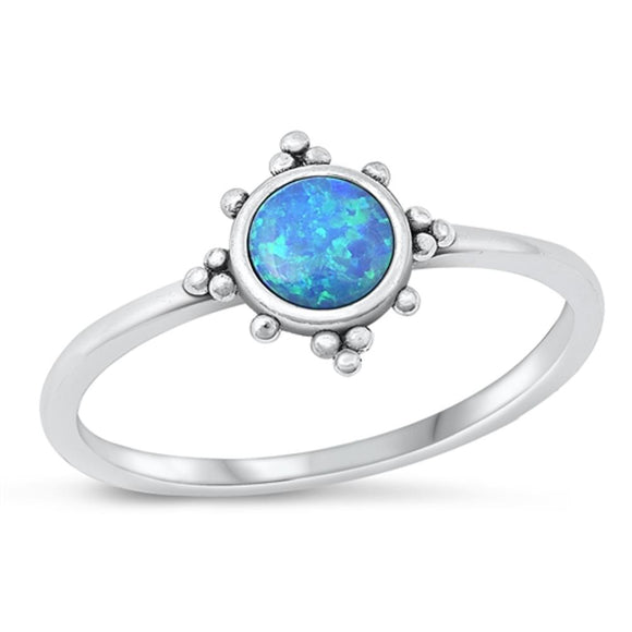 Sterling Silver Blue Lab Opal Bali Sun Ring