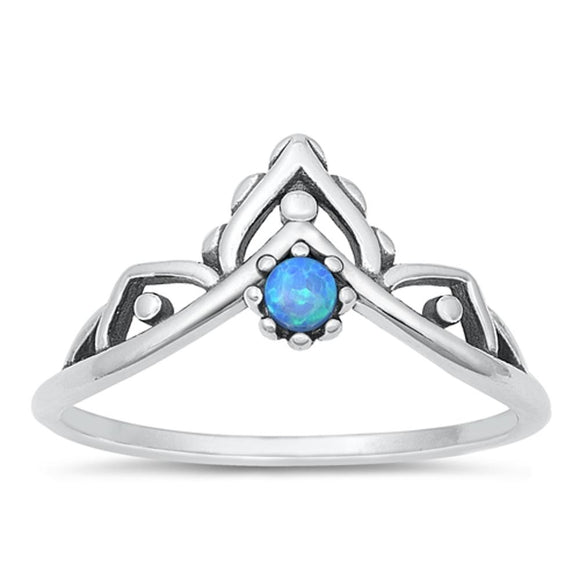 Sterling Silver Blue Lab Opal Tiara Ring