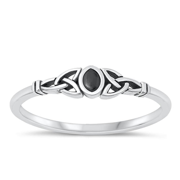 Sterling Silver Black Agate Celtic Knot Ring