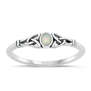Sterling Silver White Lab Opal Celtic Ring