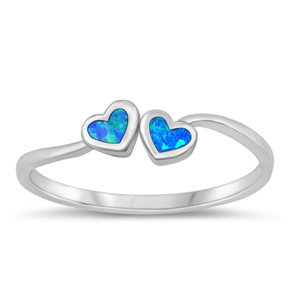 Sterling Silver Blue Lab Opal Hearts Ring