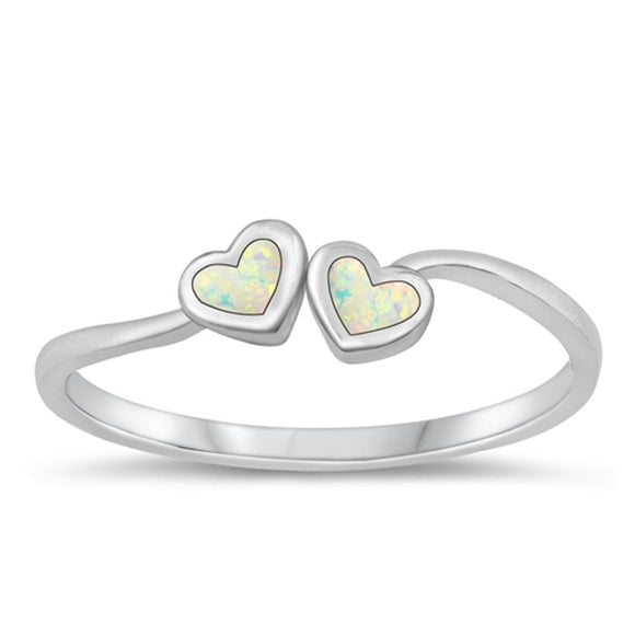 Sterling Silver White Lab Opal Heart Ring