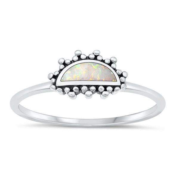 Sterling Silver White Lab Opal Sunrise Ring