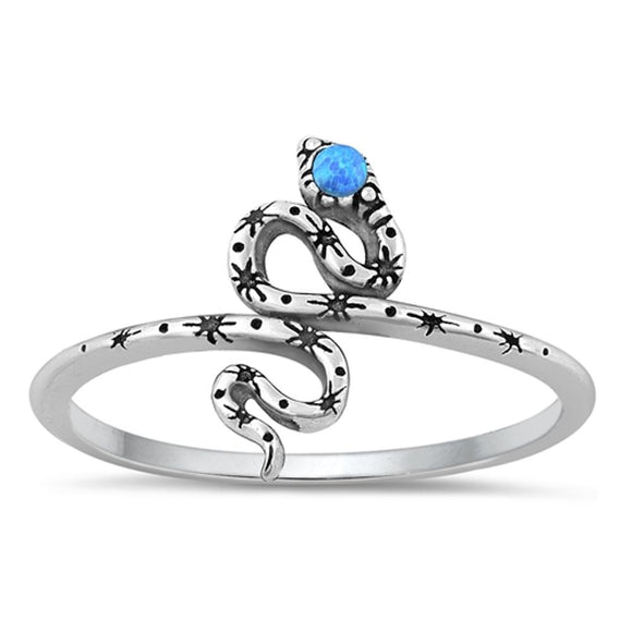 Sterling Silver Blue Lab Opal Snake Ring