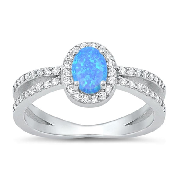 Sterling Silver Blue Lab Opal Clear CZ Ring