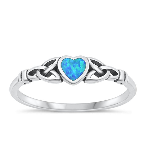 Sterling Silver Blue Lab Opal Celtic Heart Ring
