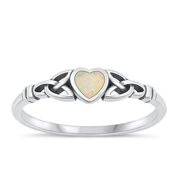 Sterling Silver White Lab Opal Celtic Heart Ring