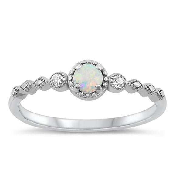 Sterling Silver White Lab Opal Ring