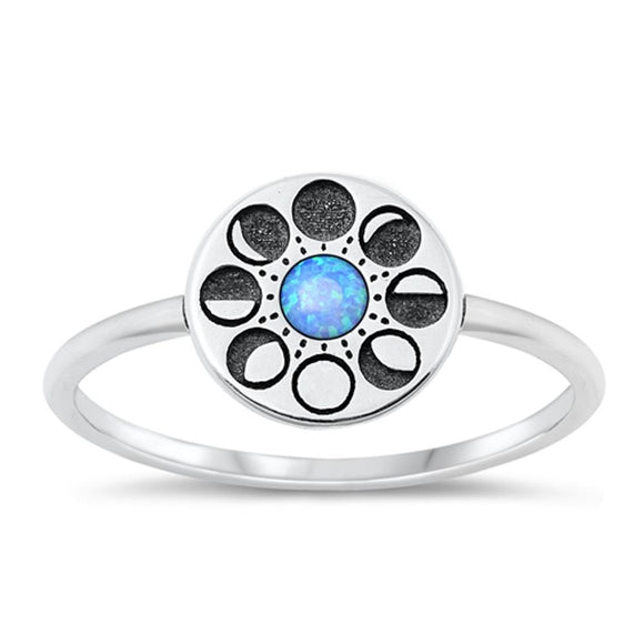 Sterling Silver Blue Lab Opal Moon Phase Ring