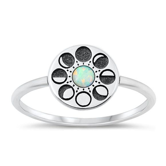 Sterling Silver Moon Phases White Lab Opal Ring