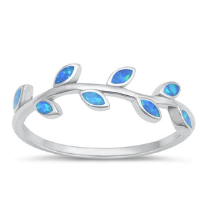 Sterling Silver Blue Lab Opal Leaf Ring