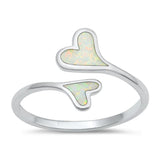 Sterling Silver White Lab Opal Open Heart Ring