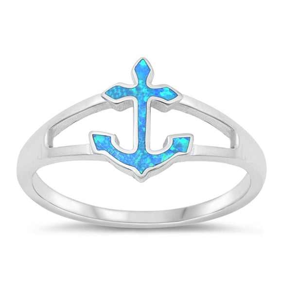 Sterling Silver Blue Lab Opal Anchor Ring