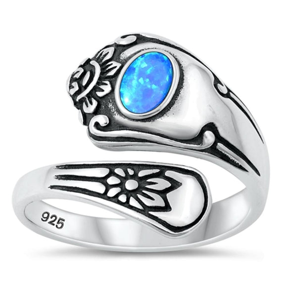Sterling Silver Blue Lab Opal Spoon Ring