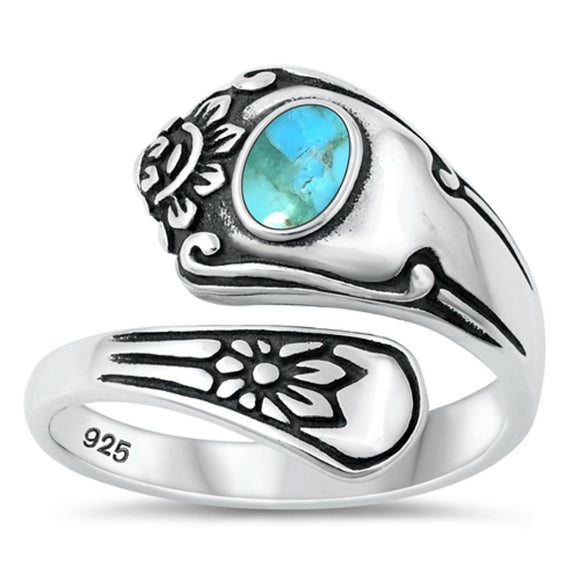 Sterling Silver Turquoise Flower Spoon Ring