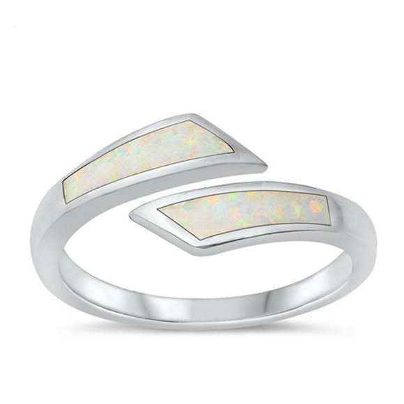 Sterling Silver White Lab Opal Spoon Ring
