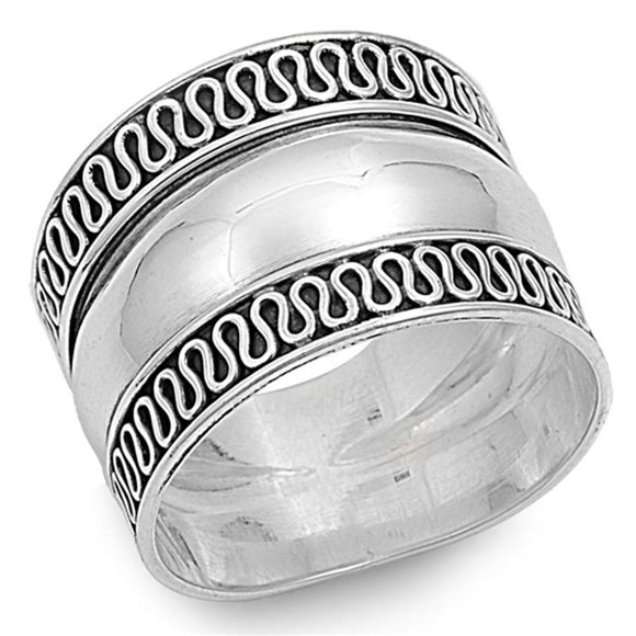 Bali Polished Wide Thumb Simple Ring New .925 Sterling Silver Band Sizes 6-12