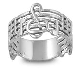 Sterling Silver Woman's Treble Clef Note Ring Wholesale 925 Band 12mm Sizes 1-13