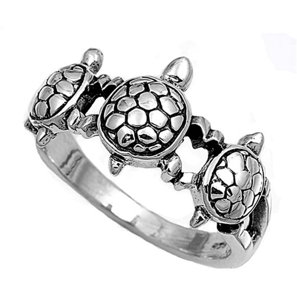 Sterling Silver Woman's Turtle Ring Cute 925 New Fashion Band 11mm Sizes 5-11