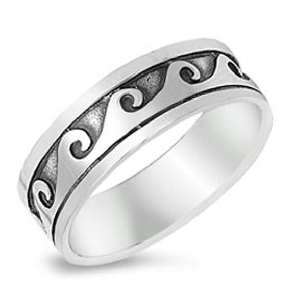 Eternity Wave Surf Fashion Polished Ring New 925 Sterling Silver Band Sizes 7-13